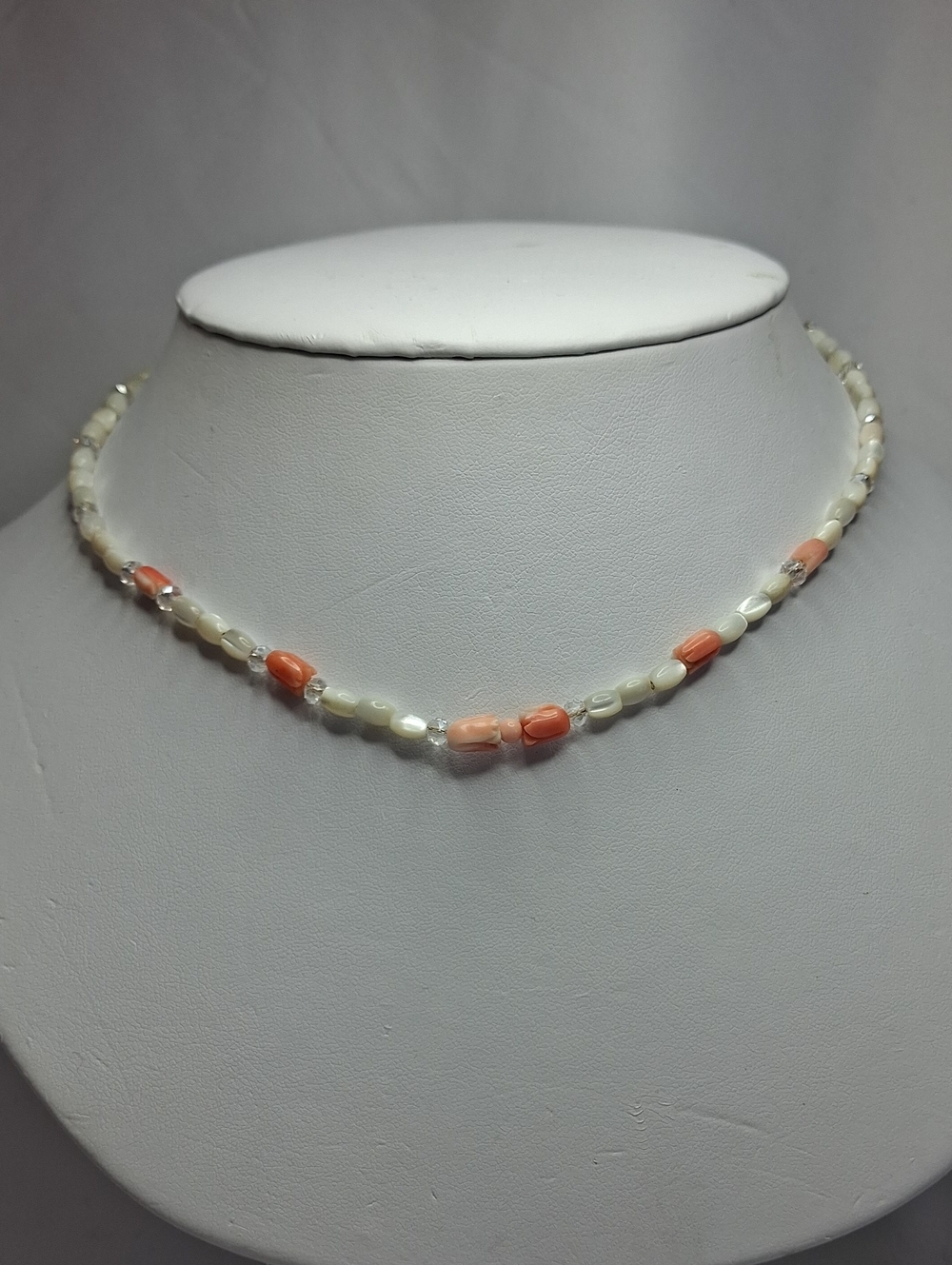 Mother Of Pearl and Coral Bead Necklace